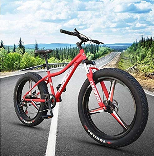 Bicicletas de montaña Fat Tires : Abrahmliy Bicicleta de montaña rgida de 26 Pulgadas para Adultos Cuadro de Acero con Alto Contenido de Carbono Horquilla con suspensin Doble Disco Doble Freno-Rojo_21 Velocidad
