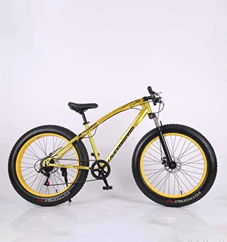 Bicicletas de montaña Fat Tires : Abrahmliy Fat Tire Adult Mountain Bike High Carbon Carbon Frame Cruiser Bikes Beach Snowmobile Bicycle Double Disc Brake 26 Inch Wheels-Yellow_27 Speed