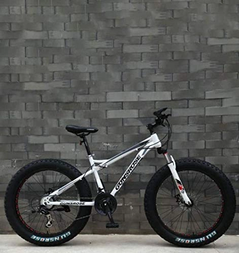 Bicicletas de montaña Fat Tires : Abrahmliy Fat Tire Bicicleta de montaña para Adultos Doble Freno de Disco / Carbono de Alto Carbono Cuadro Cruiser Bicicletas Playa Moto de Nieve Bicicleta 26 Pulgadas Ruedas-White_24 Velocidad