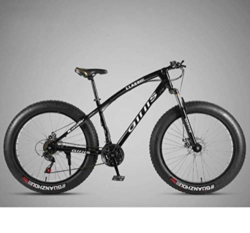 Bicicletas de montaña Fat Tires : ALQN Bicicleta de montaña de 26 pulgadas para hombres y mujeres, bicicletas Fat Tire Mtb, cuadro de acero con alto contenido de carbono, horquilla delantera amortiguadora y freno de doble disco, Negro
