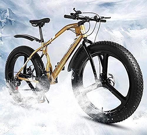 Bicicletas de montaña Fat Tires : Bicicleta de 26 Pulgadas Bicicleta de montaña para Hombres Mujeres Bicicleta de neumático Gordo MTB Doble Disco Freno Hardtail Marco de Acero de Alto Carbono-A_21 Velocidad