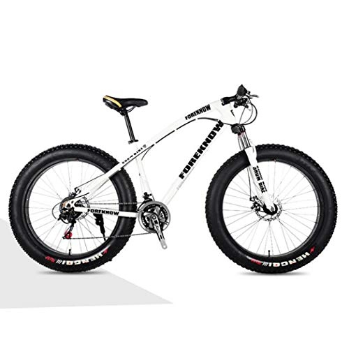 Bicicletas de montaña Fat Tires : Bicicleta de montaña de 20 "para adultos Bicicleta de montaña con doble freno de disco Fat Tire Snow Bike Marco de acero con alto contenido de carbono 21 / 7 / 24 / 27 Velocidad, Blanco, 20 inch 24 speed