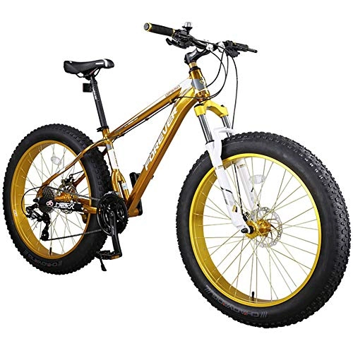 Bicicletas de montaña Fat Tires : Bicicleta de Montaña de 27 Velocidades Bicicleta de 26 * 4.0 Pulgadas Fat Tire Bicicleta de Adulto para Hombres Bicicletas Todo Terreno con Freno de Disco Doble Aluminio MTB Bicicleta de Nieve, Oro