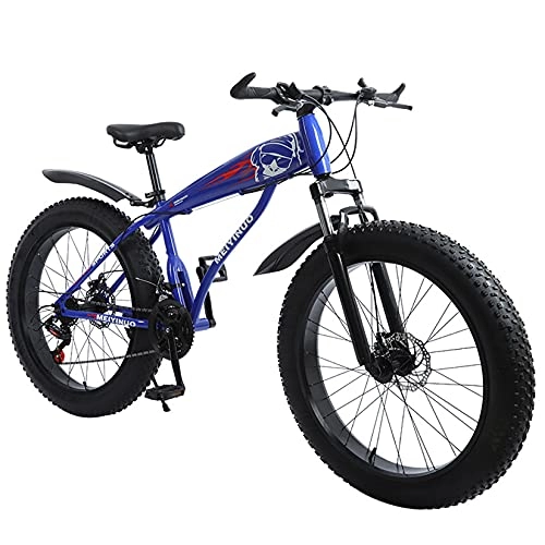 Bicicletas de montaña Fat Tires : Bicicleta de montaña para adultos, adolescentes 26 pulgadas Neumático gordo nieve Bicicletas con horquilla de suspensión, Frenos de doble disco MTB, Bicicleta antideslizante de arena, Azul, 27 speed