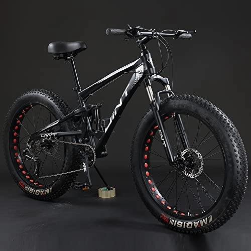 Bicicletas de montaña Fat Tires : Bicicleta de montaña Qian Fat Bike de 26 pulgadas, con suspensión completa, con neumáticos grandes, color negro