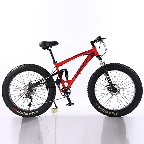 Bicicletas de montaña Fat Tires : Bicicleta de montaña Qian Fat Bike de 26 pulgadas, con suspensión completa, con neumáticos grandes, color rojo