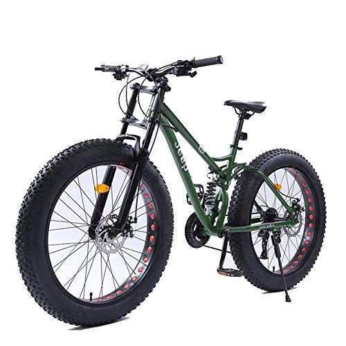 Bicicletas de montaña Fat Tires : Bicicletas de montaña para mujer de 26 pulgadas, freno de disco doble, neumático grueso, bicicleta de montaña, bicicleta de montaña rígida, asiento ajustable, cuadro de acero de alto carbono, verde, 2
