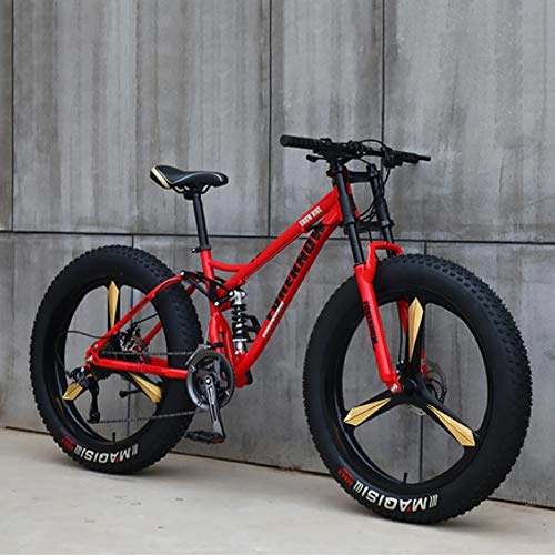 Bicicletas de montaña Fat Tires : F-JX 26" Adulto de Bicicletas de montaña, Variable de Bicicletas de Velocidad con Ancho estupendo 4.0 Gran Tiro, Carretera Fuera de la Carretera de la Playa de Motos de Nieve, Rojo, 26 Inch 24 Speed