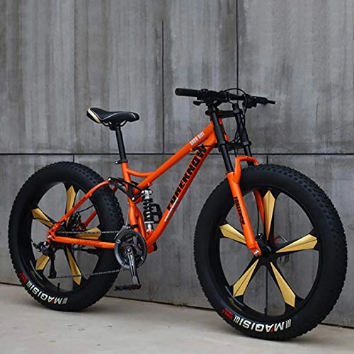 Bicicletas de montaña Fat Tires : F-JX 26" Adulto de Bicicletas de montaña, Variable Speed Bicicletas con 4, 0 Gran Tiro, Carretera Fuera de la Carretera de la Playa de Motos de Nieve, Naranja, 26 Inch 7 Speed