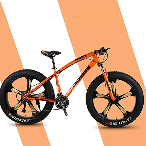 Bicicletas de montaña Fat Tires : F-JX 26" Bicicleta de montaña, Doble Disco de la montaña de Motos de Nieve, Playa Fat Tire Velocidad de Bicicletas, Bicicletas Marco de Acero, Naranja, 26 Inch 7 Speed