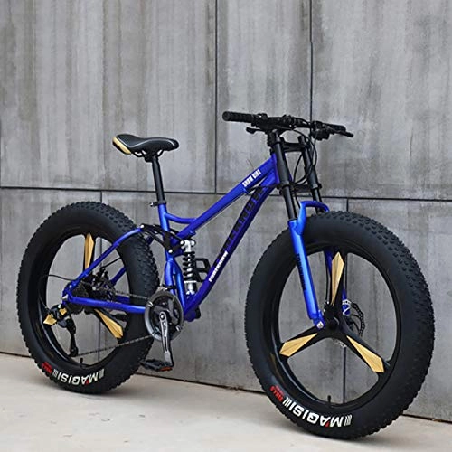 Bicicletas de montaña Fat Tires : F-JX Adulto Bicicleta de montaña, Variable de Bicicletas de Velocidad con Ancho estupendo 4.0 Gran Tiro, Adulto Masculino y Femenino Estudiantes de Bicicletas, Azul, 24 Inch 27 Speed