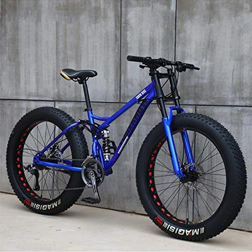 Bicicletas de montaña Fat Tires : Fat Bike Snow Bike 24 Pulgadas 27 Velocidades Bicicleta De Freno De Disco Doble Bicicleta De Suspensión Completa MTB Neumáticos Bicicletas De Carreras Al Aire Libre Bicicleta, Azul