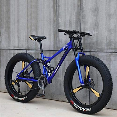 Bicicletas de montaña Fat Tires : Fat Tire - Bicicleta de montaña para hombre, ruedas de 26 pulgadas, marco de acero con alto contenido de carbono, hardtail All Terrain Mountain Bike - Horquilla de doble suspensin, Azul, 27 speed