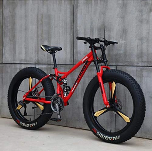 Bicicletas de montaña Fat Tires : Fat Tire - Bicicleta de montaña para hombre, ruedas de 26 pulgadas, marco de acero con alto contenido de carbono, hardtail All Terrain Mountain Bike - Horquilla de doble suspensión, Rojo, 21 speed