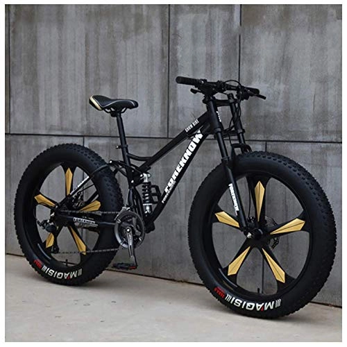 Bicicletas de montaña Fat Tires : GONGFF Bicicletas de montaña, Bicicleta de montaña rgida Fat Tire de 26 Pulgadas, Cuadro de Doble suspensin y Horquilla de suspensin All Terrain Mountain Bike, 24 velocidades, Negro de 5 radios