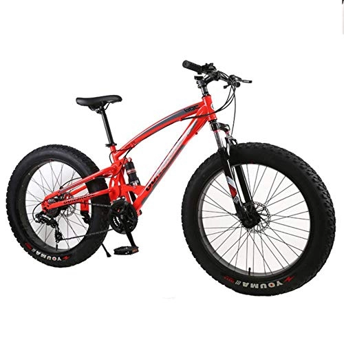 Bicicletas de montaña Fat Tires : GUIO 4.0 Fat Bike Mountain Bike Double Disc Brake Beach Bicycle Snow Bike Light High Carbon Steel, 24 Inch Orange Red, 24 Speed