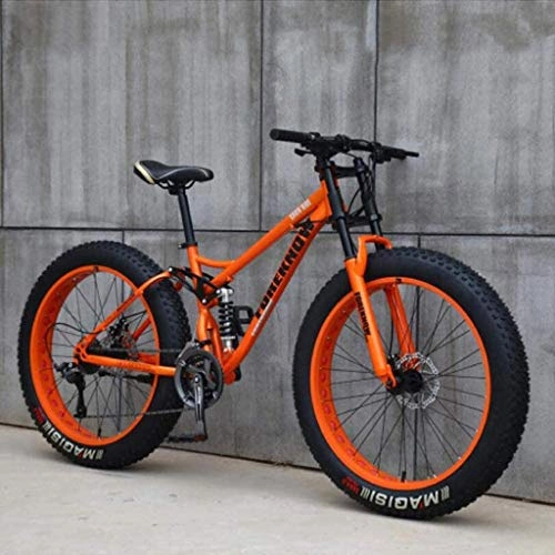 Bicicletas de montaña Fat Tires : L&WB Bicicletas de montaña de 26 pulgadas, bicicleta de montaña de neumático gordo adulto, marco de acero al carbono, suspensión completa doble, freno de disco doble, naranja, 30 velocidades