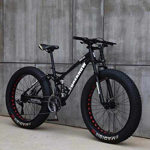 Bicicletas de montaña Fat Tires : Langlin Bicicleta de Bicicleta de montaña de 24" / 26" para Adolescentes Adultos Marco de Acero de Alto Carbono Suspensin Doble de Cola Suave Doble Disco de Freno MTB Todo Terreno, Negro, 24" 24 Speed