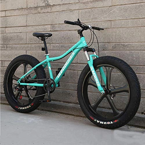 Bicicletas de montaña Fat Tires : laonie 26 Inch Fat Bike Five Spokes Wheel Adult Mountain Bicycle-Green_24 Speed