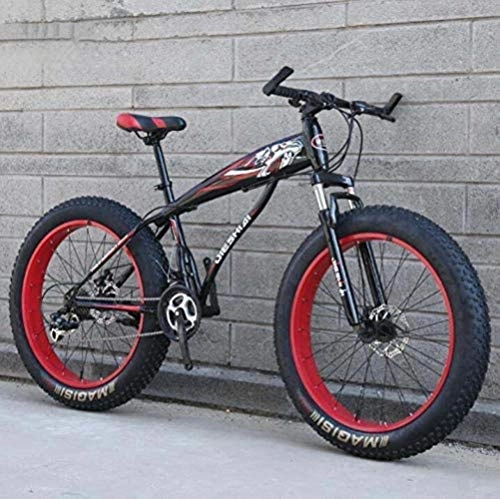 Bicicletas de montaña Fat Tires : LFSTY Bicicleta de montaña para Adultos, Bicicleta MTB rígida Fat Tire, Horquilla Delantera amortiguadora y Cuadro de Acero de Alto Carbono, Freno de Disco Doble, A, 24 Inch 21 Speed