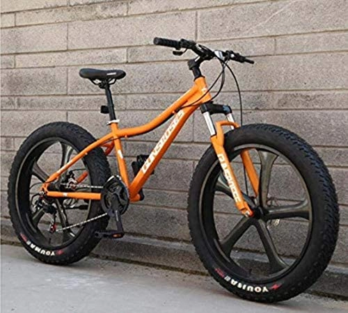 Bicicletas de montaña Fat Tires : LFSTY Bicicleta de montaña rígida de 26 Pulgadas para Adultos, Cuadro de Acero con Alto Contenido de Carbono, Horquilla de Resorte de suspensión Completa, Freno de Doble Disco, Orange, 27 Speed