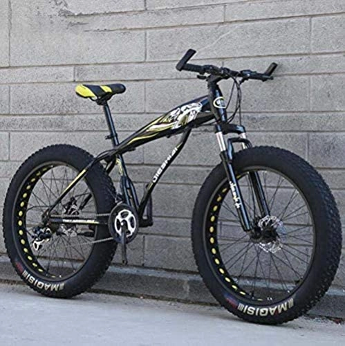 Bicicletas de montaña Fat Tires : LFSTY Fat Tire Mountain Bike Bicicletas para Hombres Mujeres, Bicicleta MTB Hardtail, Cuadro de Acero de Alto Carbono y Horquilla Delantera amortiguadora, Freno de Disco Doble, B, 24 Inch 7 Speed