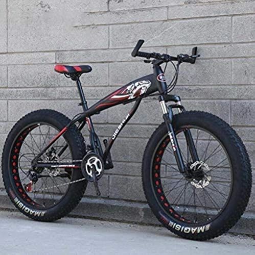 Bicicletas de montaña Fat Tires : LFSTY Fat Tire Mountain Bike Bicicletas para Hombres Mujeres, Bicicleta MTB Hardtail, Cuadro de Acero de Alto Carbono y Horquilla Delantera amortiguadora, Freno de Disco Doble, F, 24 Inch 27 Speed