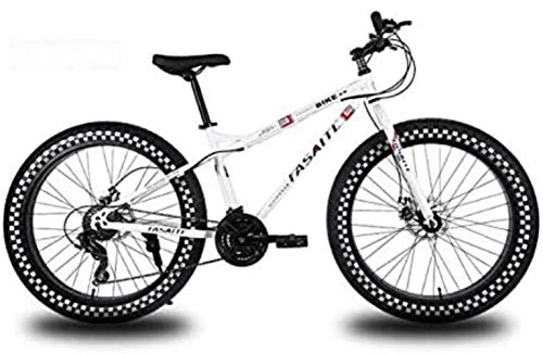 Bicicletas de montaña Fat Tires : LFSTY Ruedas de 26 Pulgadas Bicicleta de montaña para Adultos, Bicicletas de Bicicleta rígida Fat Tire, Marco de Acero de Alto Carbono, Freno de Disco Doble, White, 27 Speed