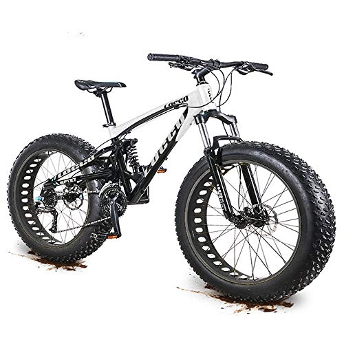 Bicicletas de montaña Fat Tires : Liu Yue Adulto Bicicleta de Montaa, 26 Pulgadas 27 Velocidades Full Suspension MTB Bicicleta, Freno de Disco Hidrulico, 17 Pulgadas Cuadro Aluminio, Blanco