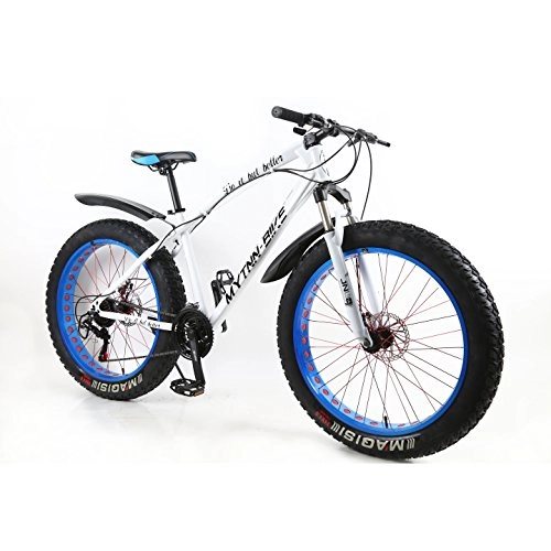 Bicicletas de montaña Fat Tires : MYTNN Fatbike - Bicicleta de montaña de 26 pulgadas, 21 marchas, Shimano Fat Tyre 2020, 47 cm, color Marco blanco / llantas azules, tamaño 26 pulgadas, tamaño de cuadro 47.00, tamaño de rueda 66.04