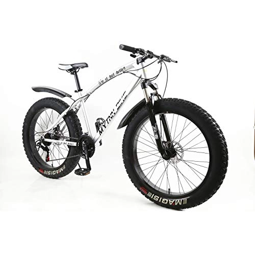 Bicicletas de montaña Fat Tires : MYTNN Fatbike - Bicicleta de montaña de 26 pulgadas, 21 marchas, Shimano Fat Tyre 2020, 47 cm, color Marco plateado / llantas negras., tamaño 26 pulgadas, tamaño de cuadro 47.00, tamaño de rueda 66.04
