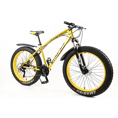 Bicicletas de montaña Fat Tires : MYTNN Fatbike VTT 26" 21 vitesses Shimano gros pneus Mountainbike Gold 47 cm RH Snow Bike