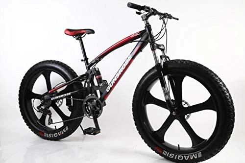 Bicicletas de montaña Fat Tires : Pakopjxnx 26 Inch Bike 5 Knife Wheel Fat Tire Snow Beach Mountain Bike High Carbon Steel Frame, Black Red, 26inch 21speed