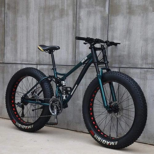 Bicicletas de montaña Fat Tires : PAXF 26-Inch Mountain Bike 24-Speed Gearshift Adult Fat Tires Bicycle Frame Made of Carbon Steel Full Suspension Disc Brakes Hardtail Bike-Cyan