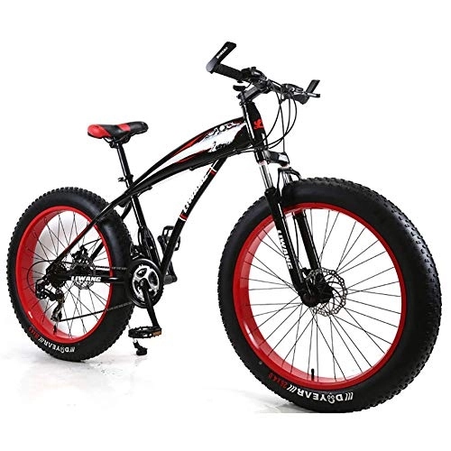 Bicicletas de montaña Fat Tires : Qj MTB MTB para Hombre De 24 Pulgadas Fat Tire Bicicletas De Nieve Bicicletas con Frenos De Disco Y Suspensión Tenedor, Black Red, 24Speed