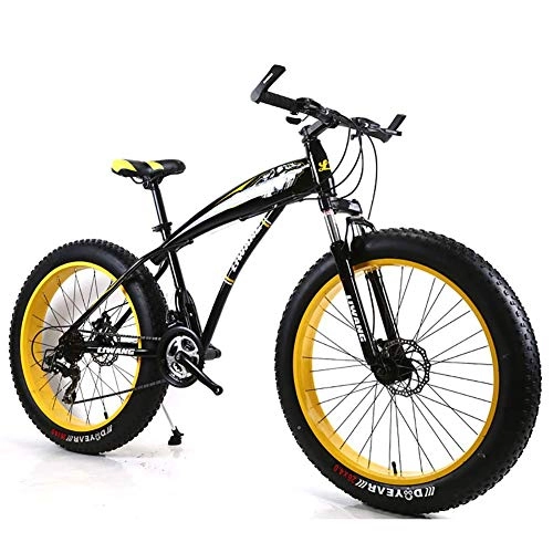 Bicicletas de montaña Fat Tires : Qj MTB MTB para Hombre De 26 Pulgadas Fat Tire Bicicletas De Nieve Bicicletas con Frenos De Disco Y Suspensión Tenedor, Black Yellow, 24Speed