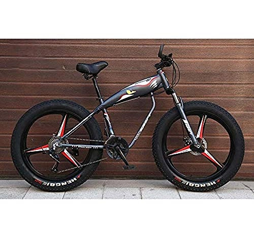Bicicletas de montaña Fat Tires : URPRU Bicicleta de Bicicleta de montaña con Ruedas de 26 Pulgadas para Adultos Bicicleta MTB rígida Fat Tire Marco de Acero de Alto Carbono Freno de Disco Doble-Negro_24_Speed