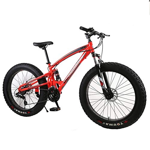 Bicicletas de montaña Fat Tires : WQY 4.0 Fat Bike Bicicleta De Montaña 7 / 21 Velocidad Doble Disco De Freno Bicicleta De Playa Bicicleta De Nieve Luz De Alto Carbono Acero 26 Pulgadas Bicicleta De Montaña, Rojo, 7 Speed