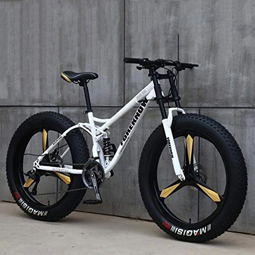 Bicicletas de montaña Fat Tires : WYN 21 / 24 / 27 Speed ​​Fat Bike Bicicleta de montaña Bicicleta de Nieve Horquilla de suspensión de Choque, Blanco, 26 Pulgadas (175cm-195cm)