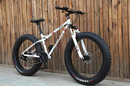 Bicicletas de montaña Fat Tires : WYN Fat Tire Bicicleta de montaña 24 / 26 Pulgadas Bicicleta de Playa de Acero con Alto Contenido de Carbono Bicicleta de Nieve, Blanco de 24 Pulgadas, 27 velocidades