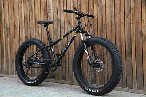 Bicicletas de montaña Fat Tires : WYN Fat Tire Mountain Bicycle 24 / 26 Inch High Carbon Steel Beach Bicycle Snow Bike, 26 Inch Black, 7 Speed