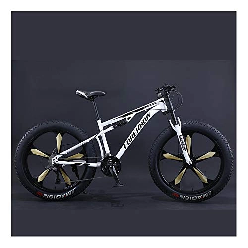 Bicicletas de montaña Fat Tires : YCHBOS Bicicleta de Montaña 26 Pulgadas para Adultos Neumáticos Gruesos, 27 Velocidad Fat Bike Bicicleta de Nieve, Suspensión Completa, Doble Freno de DiscoE