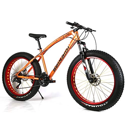 Bicicletas de montaña Fat Tires : YOUSR Bicicleta de montaña Fat Bike Mountain Bicycles Rueda de 26"para Hombres y Mujeres Orange 26 Inch 21 Speed