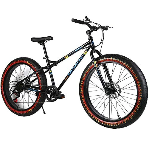 Bicicletas de montaña Fat Tires : YOUSR Bicicleta de montaña para Hombre Fat Bike Bicicletas de montaña 27 / 30Speed Unisex's Black 26 Inch 24 Speed