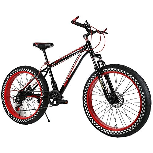 Bicicletas de montaña Fat Tires : YOUSR Bicicleta de montaña para Hombre Fat Bike Bicicletas de montaña Marco de aleación de Aluminio Unisex Black Red 26 Inch 7 Speed