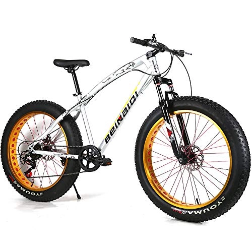 Bicicletas de montaña Fat Tires : YOUSR Bicicletas de montaña Freno de Disco Delantero y Trasero Bicicleta para Hombre Cuadro de aleación de Aluminio Unisex Silver 26 Inch 7 Speed