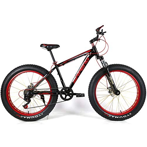 Bicicletas de montaña Fat Tires : YOUSR Fat Tire Bike 24 Pulgadas Snow Bike Shimano 21 Velocidad para Hombres y Mujeres Red Black 26 Inch 24 Speed