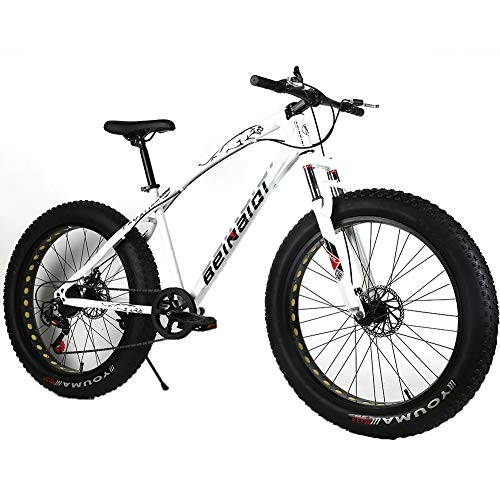 Bicicletas de montaña Fat Tires : YOUSR Fat Tire Bike Disc Brake MTB Hardtail 20 Inch Bicicleta para Hombre y Bicicleta para Mujer White 26 Inch 27 Speed