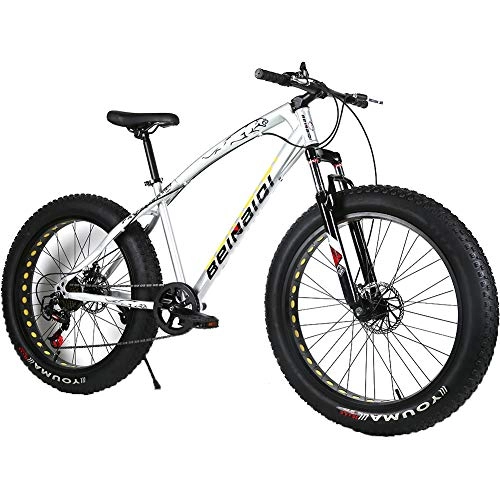 Bicicletas de montaña Fat Tires : YOUSR Fat Tire Bike - Suspensión Completa Fat Bike - Bicicleta para Hombre de 27, 5 Pulgadas y Bicicleta para Mujer Silver 26 Inch 21 Speed