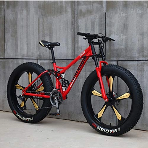 Bicicletas de montaña Fat Tires : ZLZNX 26 Pulgadas Bicicleta de Montaña Hardtail, Bicicletas de Montaña de Doble Suspensión Completa para Adultos con Horquilla de Resorte, Freno de Disco mecánico, Rojo, 21Speed